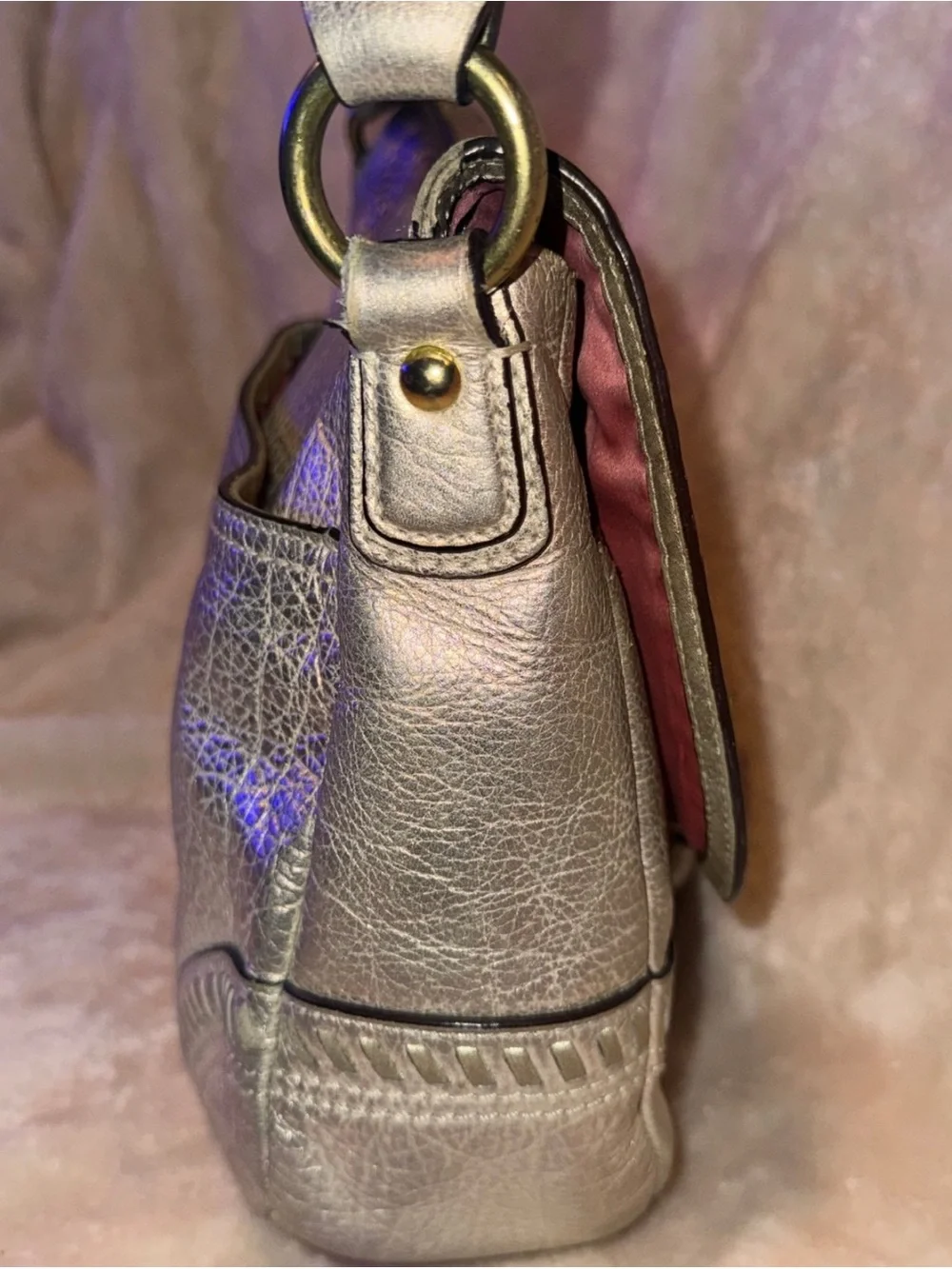 Rare Y2K Coach Metallic Whipstitch Leather Shoulder Bag Platinum Vintage READ - Picture 7 of 11